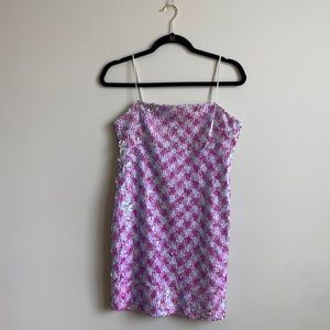 Topshop mini shift dress pink/silver sequins US 4